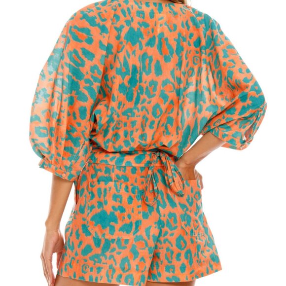 🖤 Agua Bendita Balam Linnea Romper, Orange and Blue Leopard(Nuly) Size Large - Picture 11 of 12